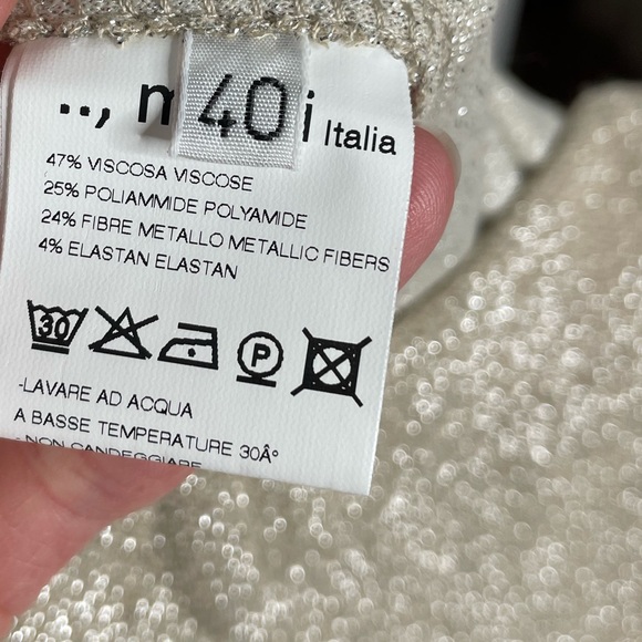 ..,merci italia | NWT Split Hem Pull on Trousers Metallic Lurex Beige IT40/US4 - Picture 9 of 9
